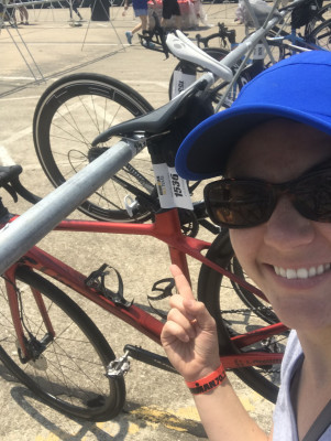 Elizabeth getting ready for a half Ironman!