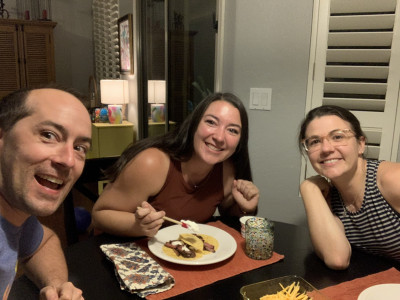 Hanging out with Lee's sister.