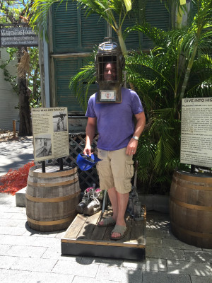 Kelly with diver helmet in Key West.