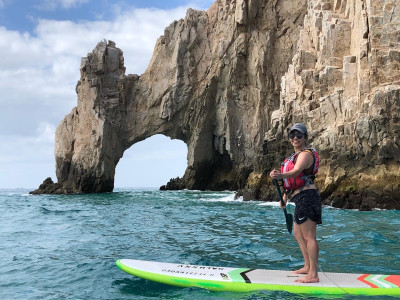 On our honeymoon we paddle boarded in the ocean.