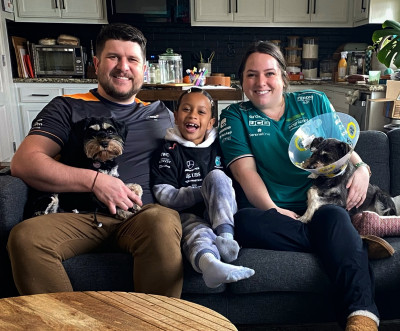 We all have our Formula 1 team shirts. We’re ready to watch the races! 