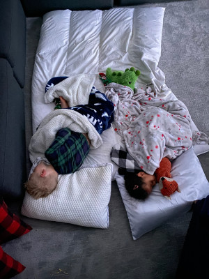 Cousin sleepover at Grandma and Grandpa's house.