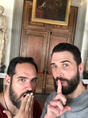 In front of a secret door of a museum in Florence, Italy