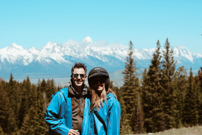 Snowmobiling in the mountains.
