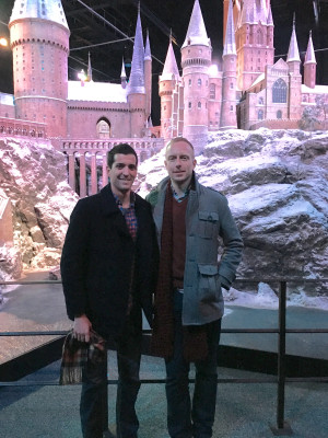 Visiting the Harry Potter movie studios in
London (that’s Hogwarts behind us!)