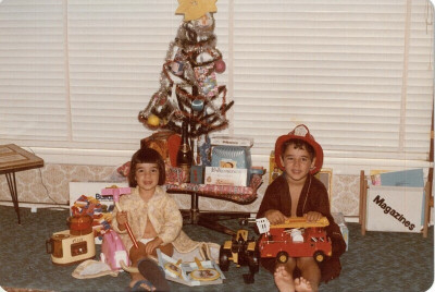 Rudolph celebrating Christmas with his little sister Kelly.