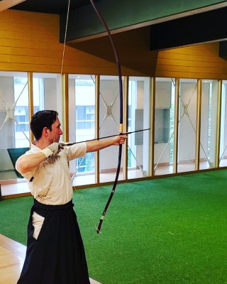 Jim trying his hand at traditional archery in Japan 