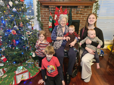 Henry with Great-Grandma Susie and cousins: Alexandra, Evan, Natalie, and Nicole 