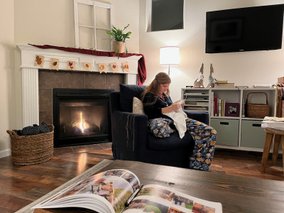 Love the cozy fireplace